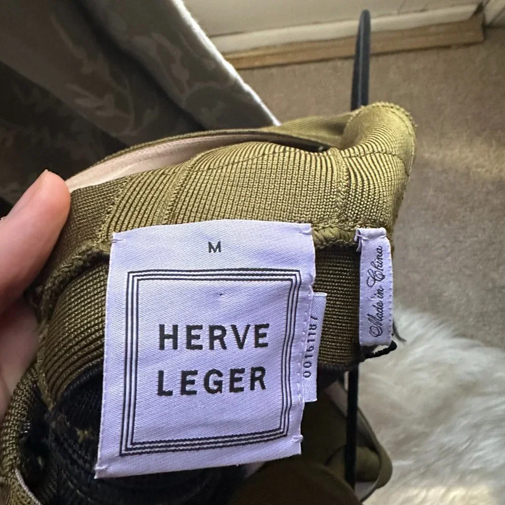 Herve Leger Olive and Black Mini Dress - Picture 5 of 5